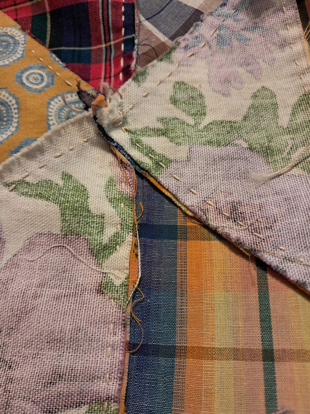 4066 Vintage Pieced Hand Stitched Colorful Quilt Top, 70" X 85". - Picture 6 of 11